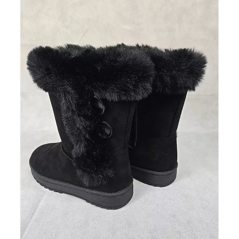 NEW SO Sophia Girls‎ Size 13 Winter Boots Black Faux Fur Lining Easy On
